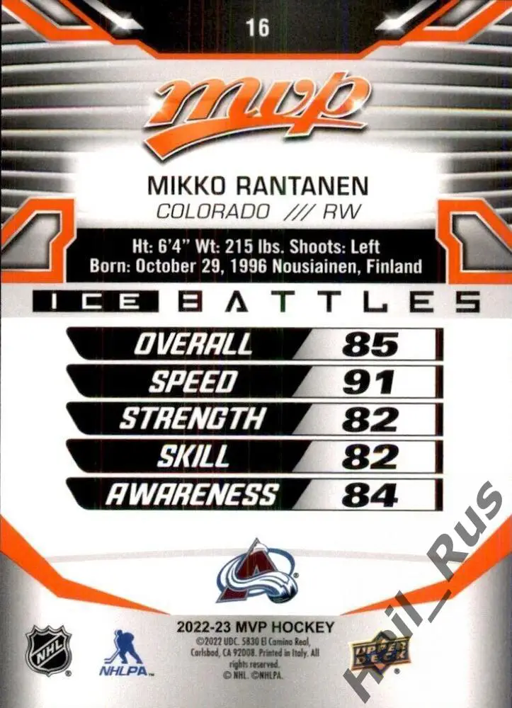 Карточка Mikko Rantanen/Микко Рантанен (Colorado Avalanche / Колорадо) НХЛ/NHL 1