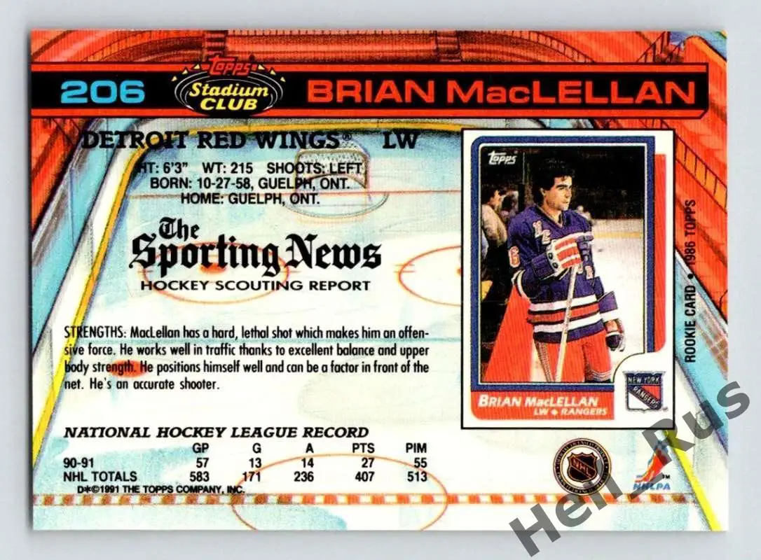 Хоккей. Карточка Brian MacLellan/Брайан Маклеллан Calgary Flames/Калгари НХЛ/NHL 1