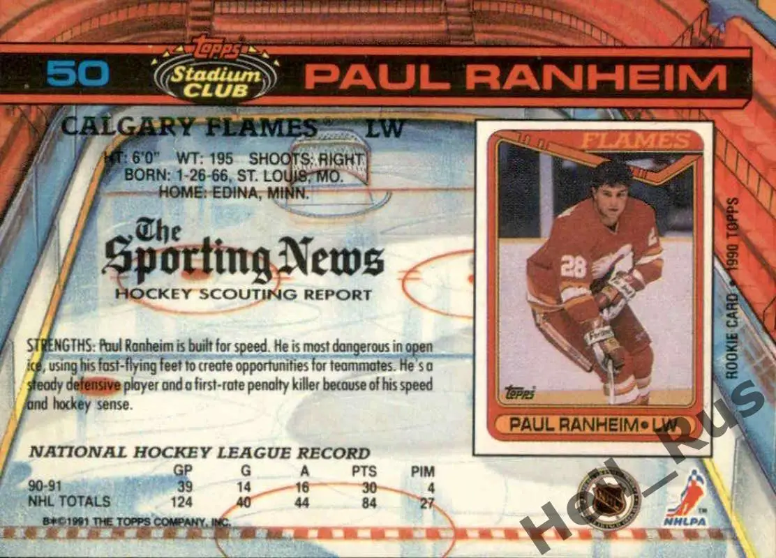 Хоккей Карточка Paul Ranheim/Пол Ранхайм Calgary Flames/Калгари Флэймз НХЛ/NHL 1
