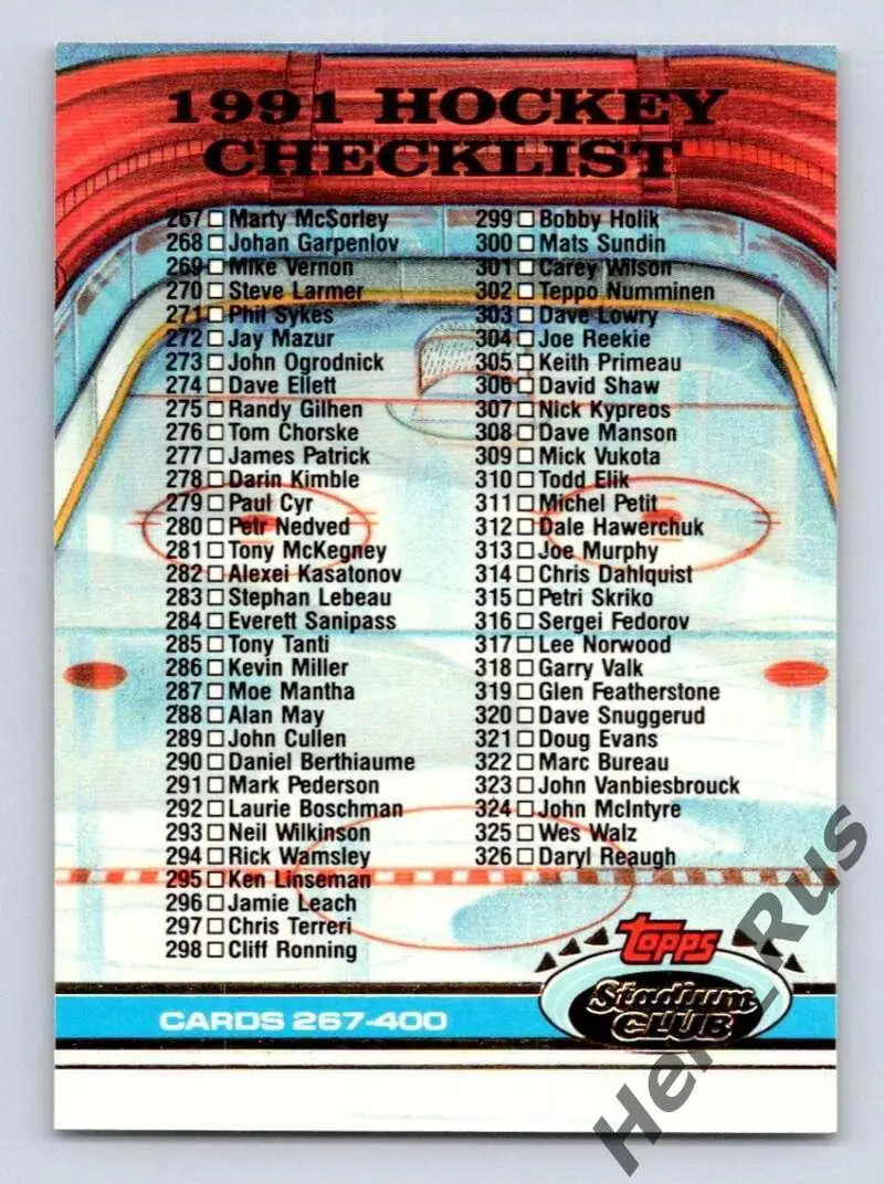Хоккей; Карточка Checklist/Чеклист коллекции 1991-92 TOPPS Stadium Club НХЛ/NHL
