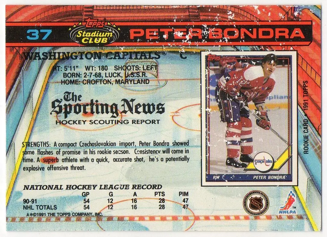Хоккей. Карточка Peter Bondra/Петер Бондра Washington Capitals/Вашингтон NHL/НХЛ 1