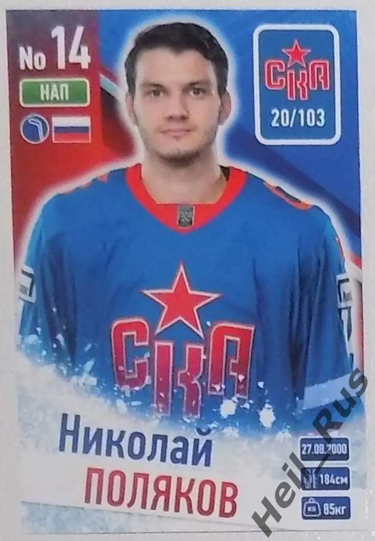 Хоккей. Карточка Николай Поляков (СКА Санкт-Петербург) КХЛ/KHL сезон 2024/25