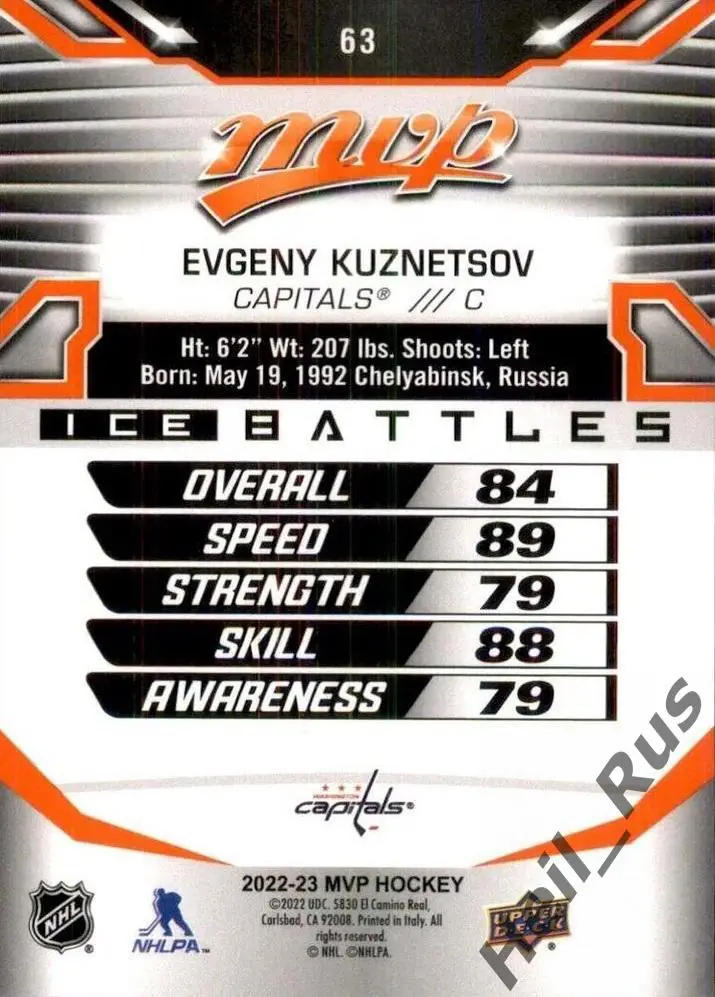 Карточка Евгений Кузнецов Washington Capitals/Вашингтон, СКА/Трактор НХЛ/NHL/КХЛ 1