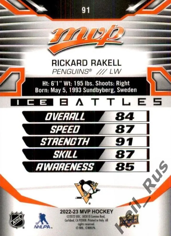 Карточка Rickard Rakell/Рикард Ракелль (Pittsburgh Penguins / Питтсбург) НХЛ/NHL 1