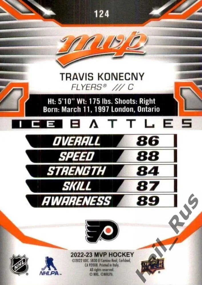 Карточка Travis Konecny/Трэвис Конекни Philadelphia Flyers/Филадельфия НХЛ / NHL 1