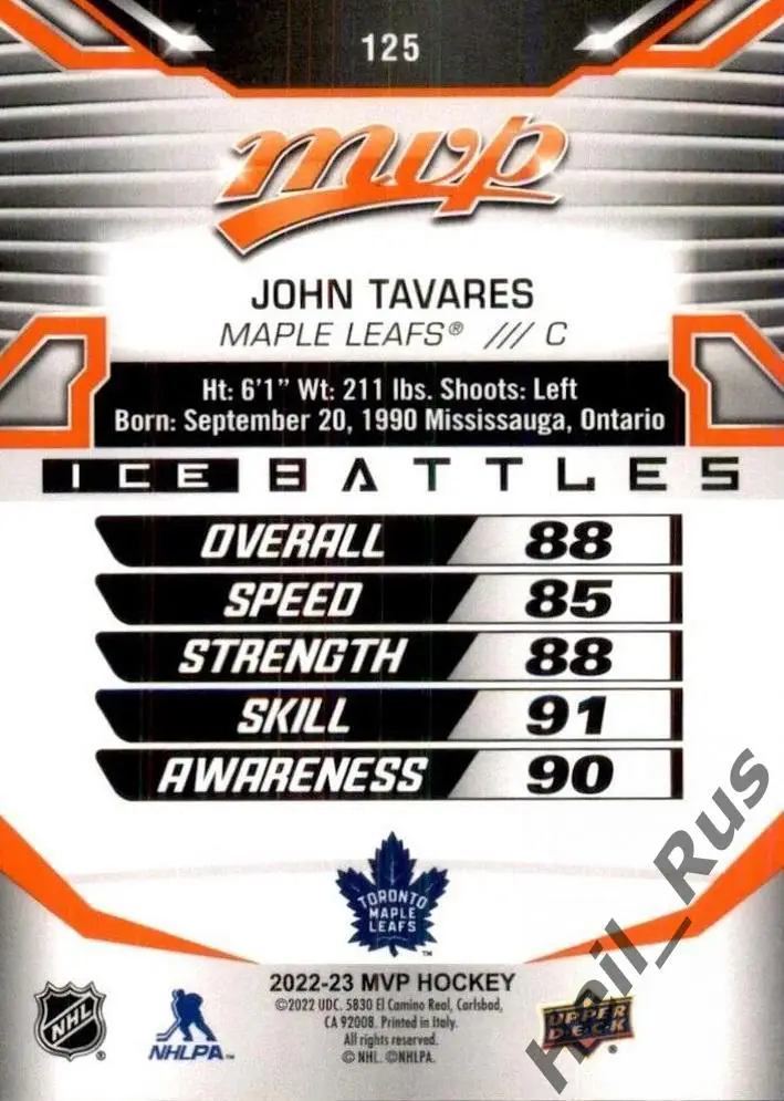 Хоккей. Карточка John Tavares/Джон Таварес Toronto Maple Leafs / Торонто НХЛ/NHL 1