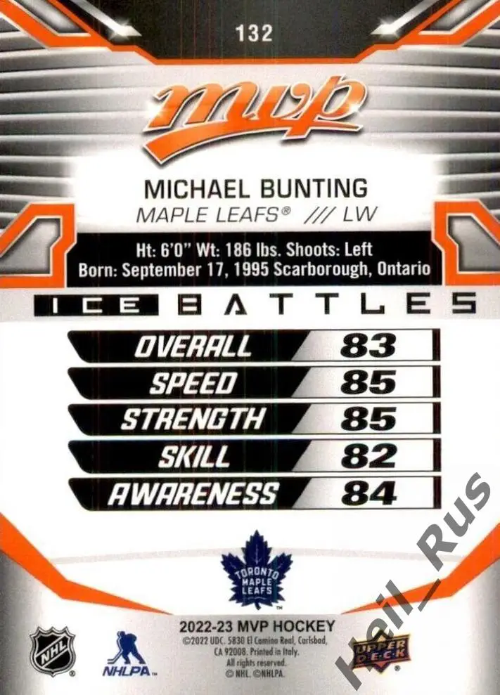 Карточка Michael Bunting/Майкл Бантинг (Toronto Maple Leafs / Торонто) НХЛ/NHL 1