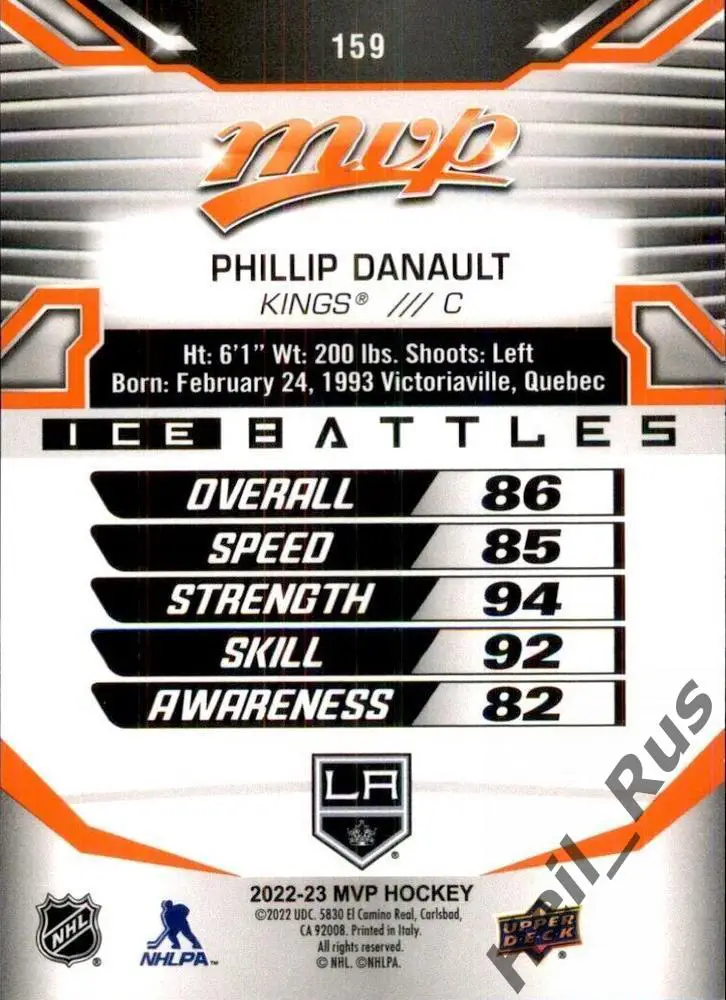 Карточка Phillip Danault/Филлип Дано (Los Angeles Kings/Лос-Анджелес) НХЛ / NHL 1