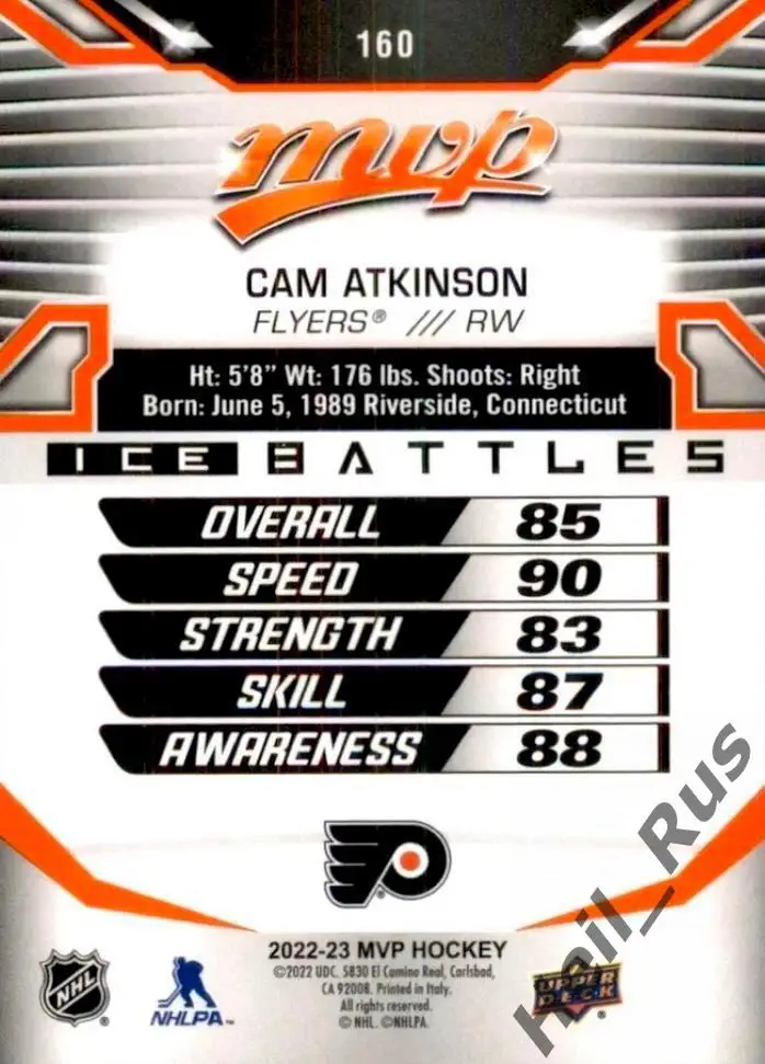 Карточка Cam Atkinson/Кэм Аткинсон (Philadelphia Flyers / Филадельфия) НХЛ/NHL 1