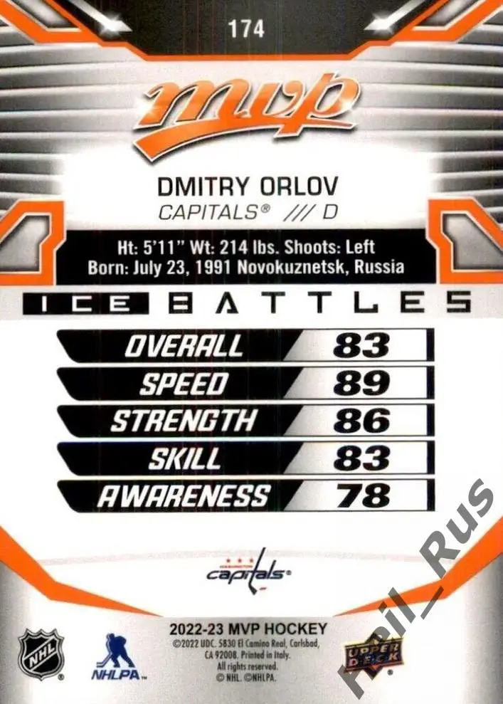 Карточка Дмитрий Орлов (Washington Capitals/Вашингтон, Металлург Нк) НХЛ/NHL/КХЛ 1