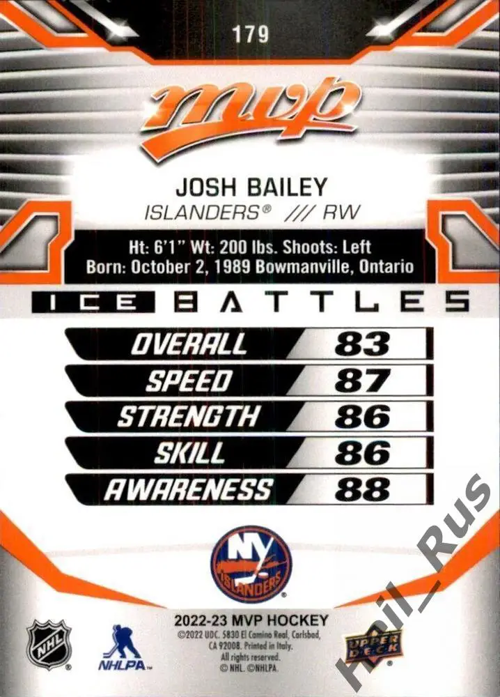 Карточка Josh Bailey/Джош Бэйли (New York Islanders/Нью-Йорк Айлендерс) NHL/НХЛ 1