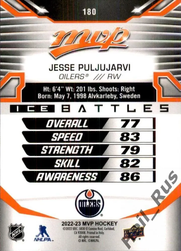 Хоккей Карточка Jesse Puljujarvi/Ессе Пульюярви Edmonton Oilers/Эдмонтон NHL НХЛ 1