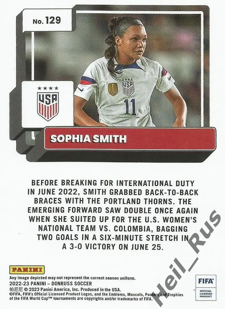 Футбол. Карточка Sophia Smith/София Смит (USA/США) Panini/Панини 2022-23 Donruss 1