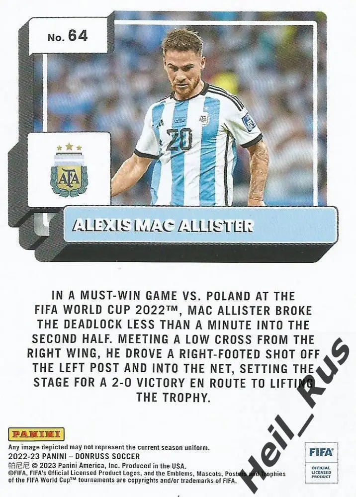 Футбол. Карточка Алексис Мак Аллистер Аргентина, Ливерпуль Panini/Панини 2022-23 1