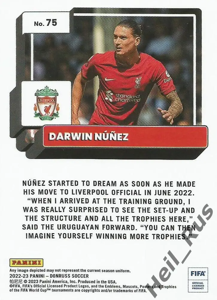Футбол. Карточка Darwin Nunez/Дарвин Нуньес (Ливерпуль, Бенфика) Panini 2022-23 1