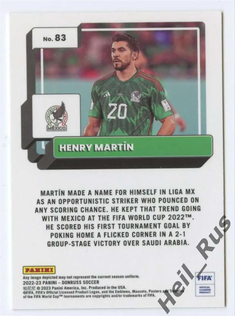 Футбол. Карточка Henry Martin/Энри Мартин (Mexico/Мексика) Panini/Панини 2022-23 1