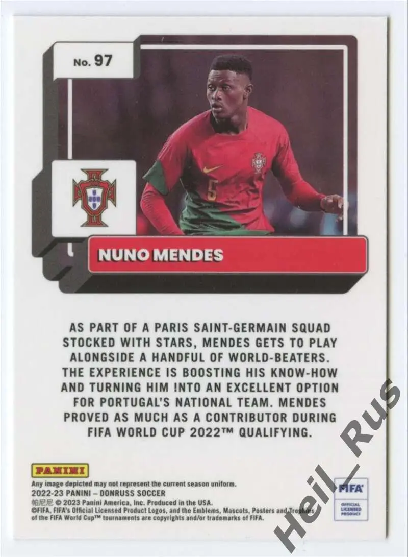 Футбол; Карточка Nuno Mendes/Нуну Мендеш Португалия, Пари Сен-Жермен/ПСЖ Panini 1