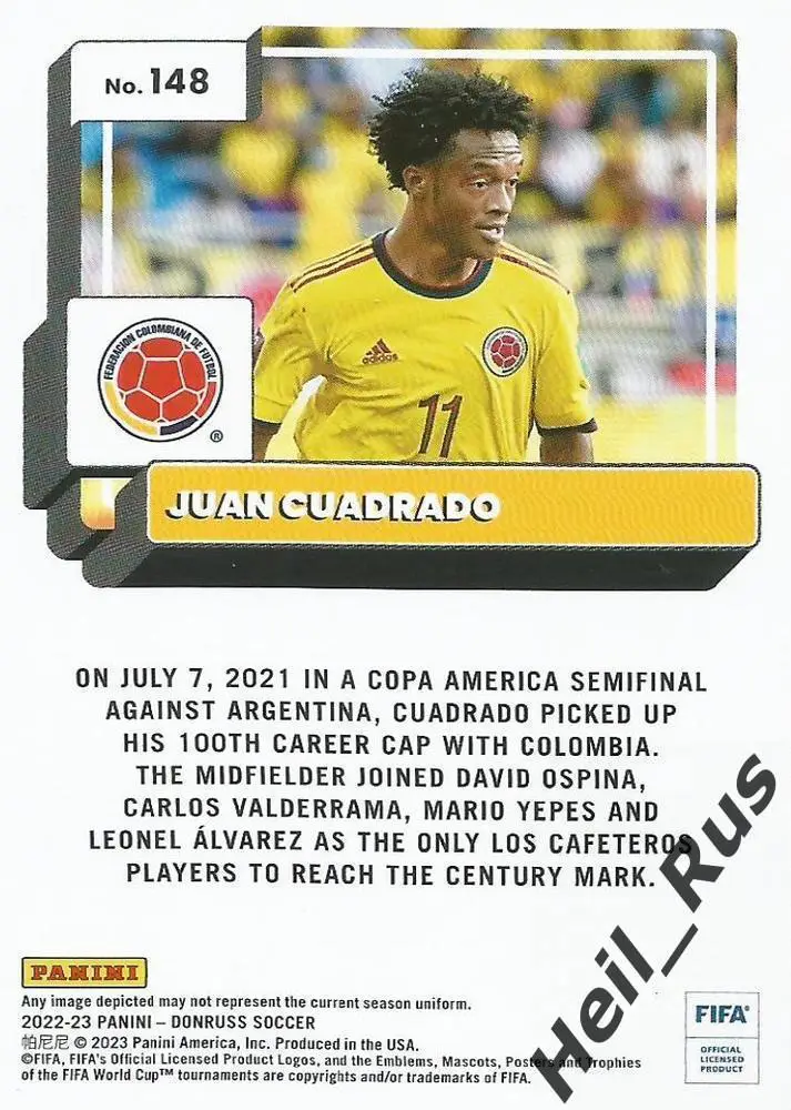 Футбол Карточка Хуан Куадрадо Колумбия, Фиорентина, Ювентус, Интер, Челси Panini 1