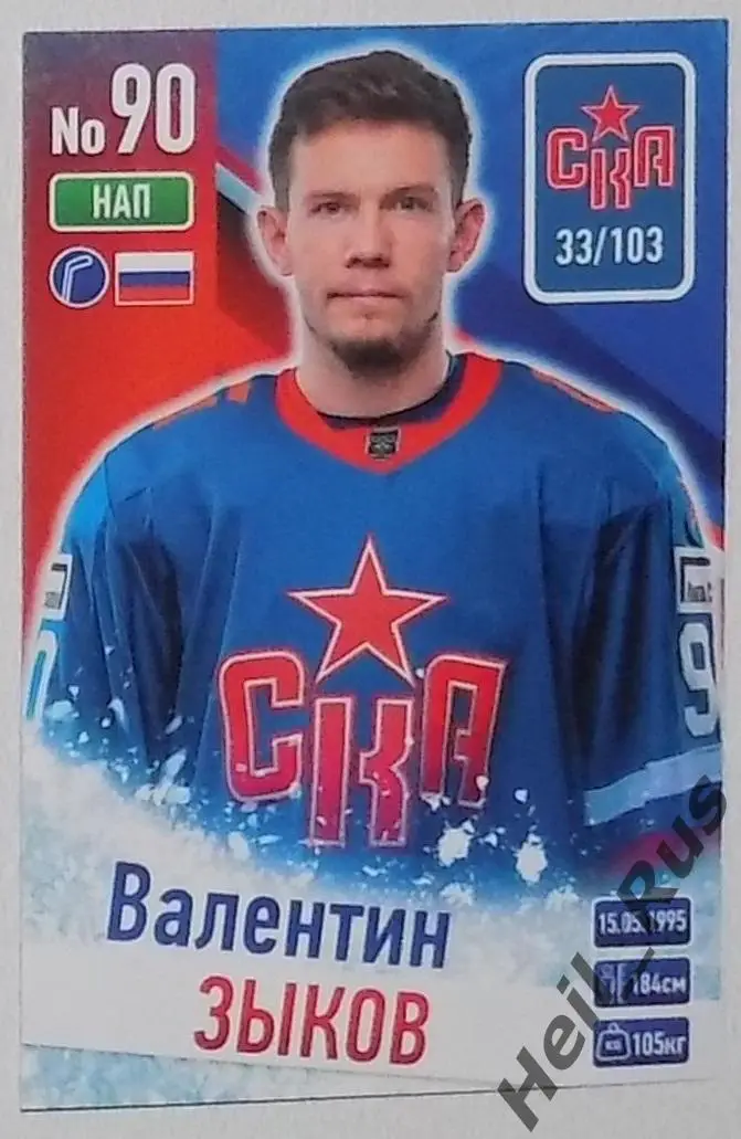 Хоккей. Карточка Валентин Зыков (СКА Санкт-Петербург) КХЛ/KHL сезон 2024/25