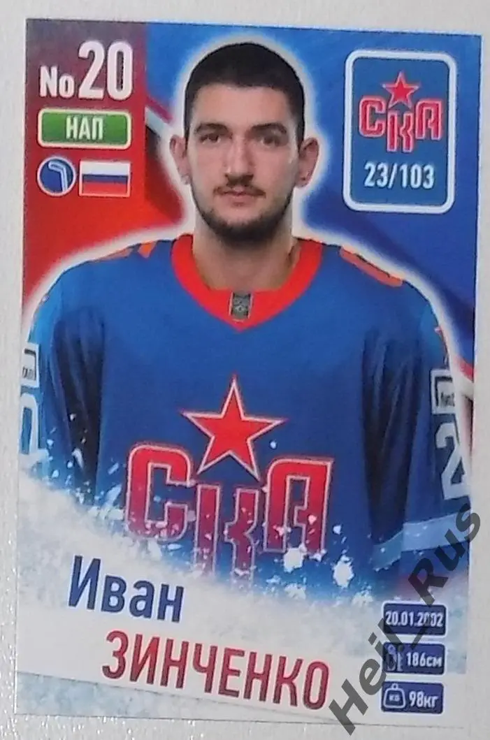 Хоккей. Карточка Иван Зинченко (СКА Санкт-Петербург) КХЛ/KHL сезон 2024/25