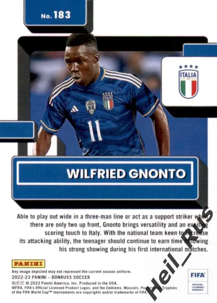 Футбол. Карточка Wilfried Gnonto/Вильфрид Ньонто (Италия, Лидс Юнайтед) Panini 1