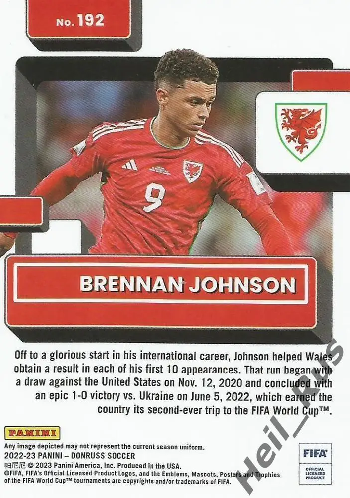 Футбол. Карточка Бреннан Джонсон Уэльс/Тоттенхэм Хотспур/Ноттингем Форест Panini 1