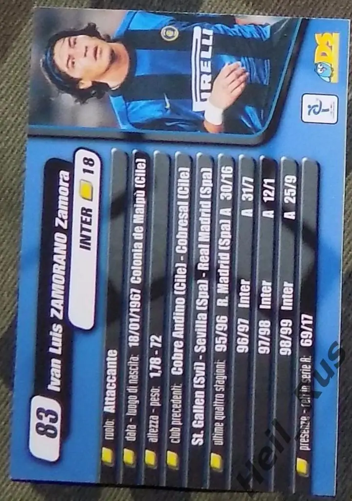 Футбол Карточка Ivan Zamorano/Иван Саморано Интернационале, Реал Мадрид, Севилья 1