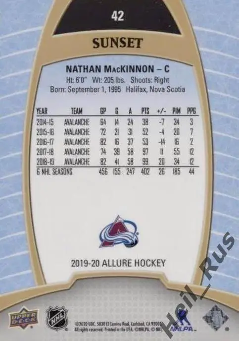 Карточка Nathan MacKinnon / Натан Маккиннон Colorado Avalanche/Колорадо НХЛ/NHL 1