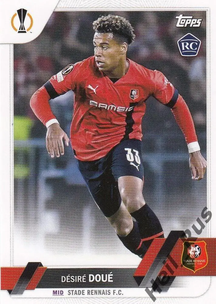 Футбол. Карточка Desire Doue/Дезире Дуэ Ренн/Пари Сен-Жермен Лига Европы 2022-23