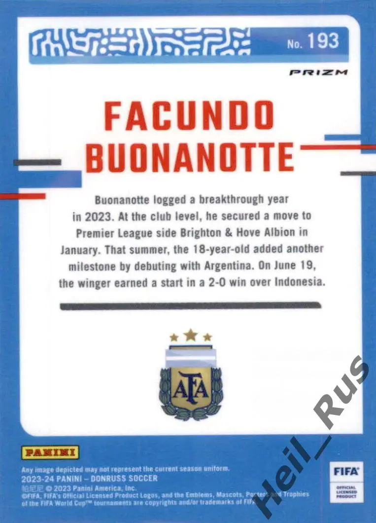 Футбол Карточка Факундо Буонанотте Аргентина/Брайтон энд Хоув/Лестер Сити Panini 1