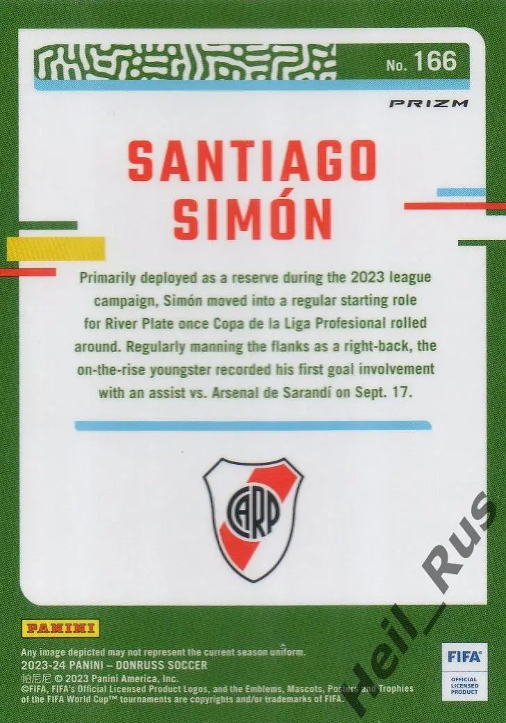 Футбол. Карточка Santiago Simon/Сантьяго Симон Ривер Плейт Panini/Панини 2023/24 1