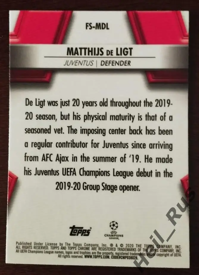 Карточка Маттейс де Лигт Ювентус, Манчестер Юнайтед, Аякс Лига Чемпионов 2019/20 1