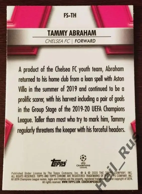 Футбол. Карточка Тэмми Абрахам (Челси, Рома, Милан) Лига Чемпионов 2019/20 TOPPS 1