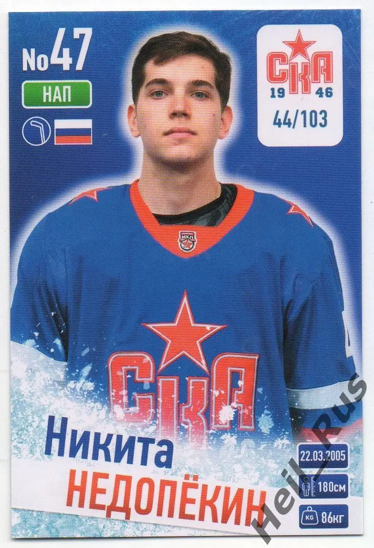 Хоккей. Карточка Никита Недопекин СКА-1946 Санкт-Петербург КХЛ/МХЛ сезон 2024/25