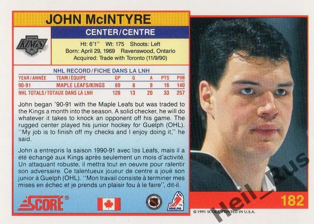 Карточка John McIntyre/Джон Макинтайр (Los Angeles Kings/Лос-Анджелес) НХЛ/NHL 1
