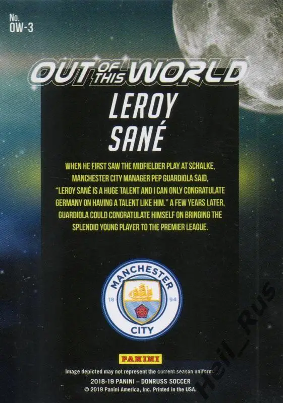 Футбол. Карточка Лерой Сане (Манчестер Сити, Бавария, Шальке 04) Panini 2018/19 1