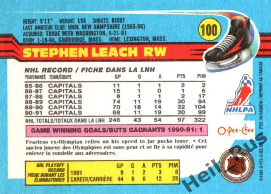 Карточка Стефен Лич (Boston Bruins/Бостон Washington Capitals/Вашингтон) НХЛ/NHL 1