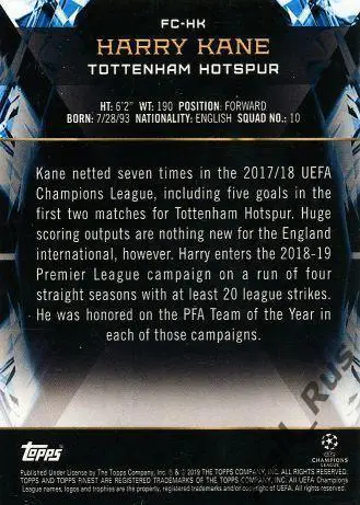 Карточка Харри Кейн (Тоттенхэм Хотспур, Бавария Мюнхен) Лига Чемпионов 2018/19 1
