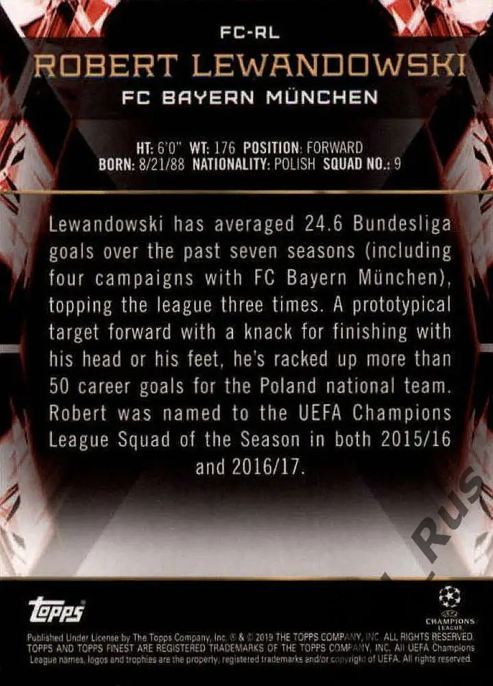 Карточка Роберт Левандовский (Бавария Мюнхен, Барселона) Лига Чемпионов 2018/19 1