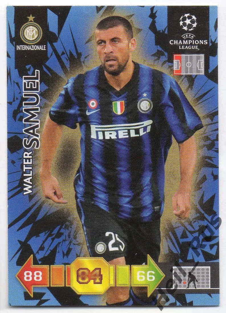 Футбол. Карточка Вальтер Самуэль Интер, Реал Мадрид, Рома Лига Чемпионов 2010-11