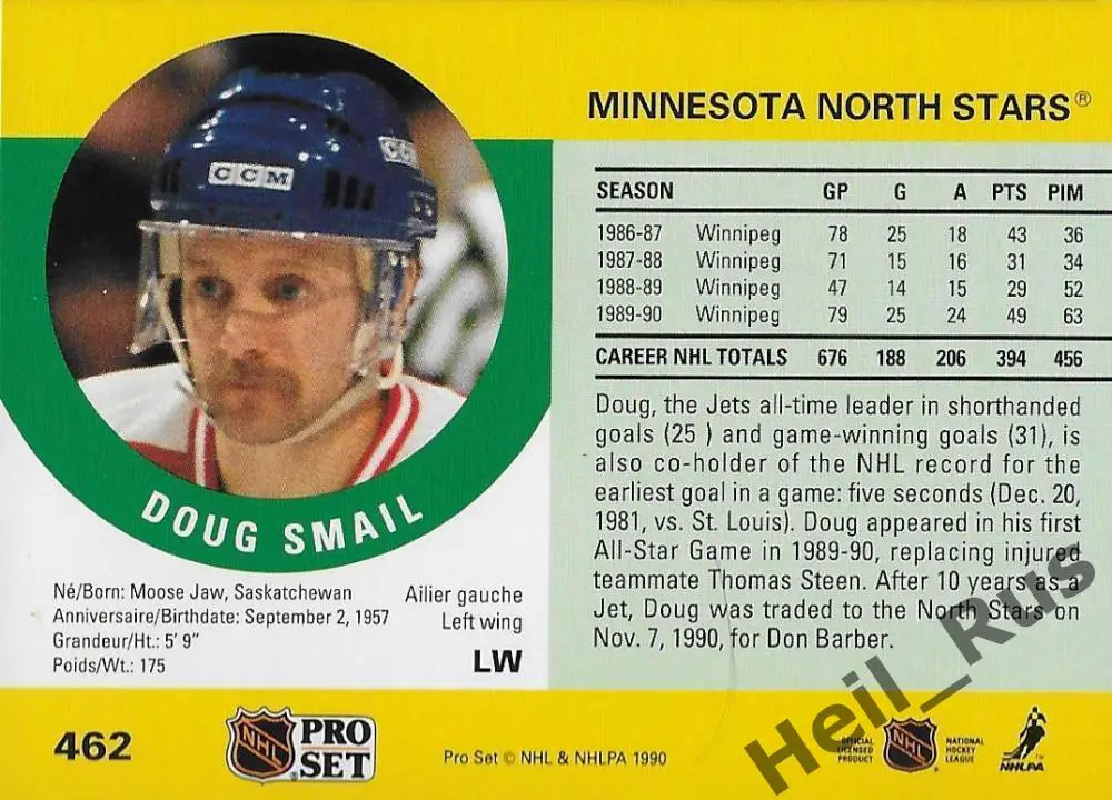 Карточка Дуг Смэйл (Minnesota North Stars/Миннесота, Winnipeg Jets/Виннипег) НХЛ 1