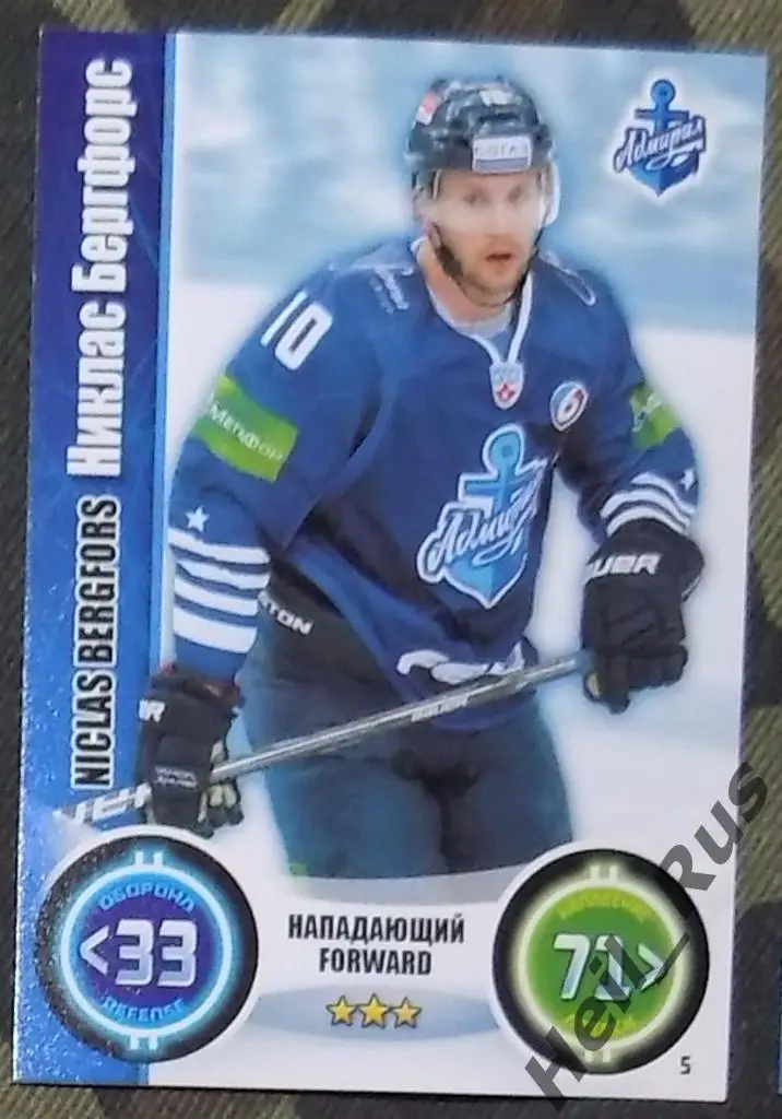 Хоккей. Карточка Никлас Бергфорс Адмирал Владивосток КХЛ/KHL сезон 2013/14 TOPPS