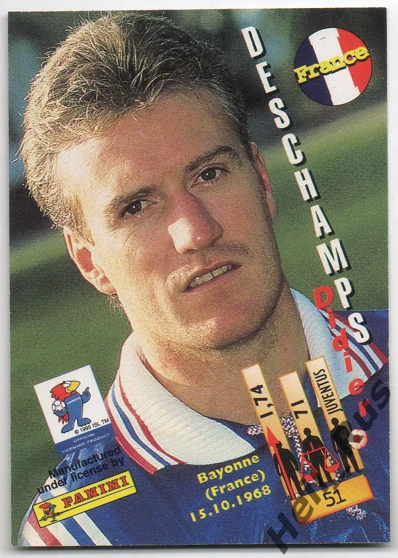 Футбол. Карточка Дидье Дешам Франция, Ювентус, Челси/Марсель Чемпионат Мира 1998 1