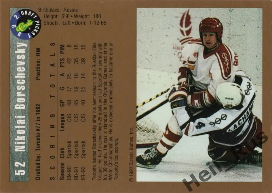 Карточка Николай Борщевский (СССР/Россия, Динамо Минск/Москва, Спартак) КХЛ/НХЛ 1