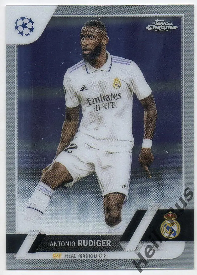 Футбол. Карточка Антонио Рюдигер Реал Мадрид, Челси Лига Чемпионов 2022-23 TOPPS