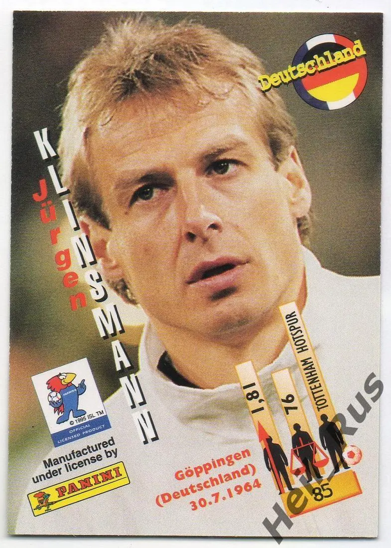 Карточка Юрген Клинсманн Германия, Тоттенхэм Хотспур/Бавария Чемпионат Мира 1998 1