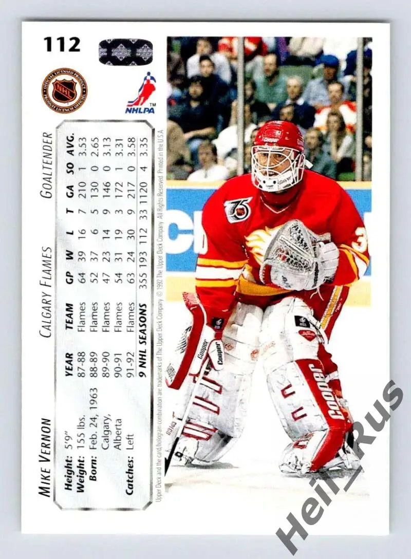 Хоккей Карточка Mike Vernon/Майк Вернон (Calgary Flames/Калгари Флэймз) НХЛ/NHL 1