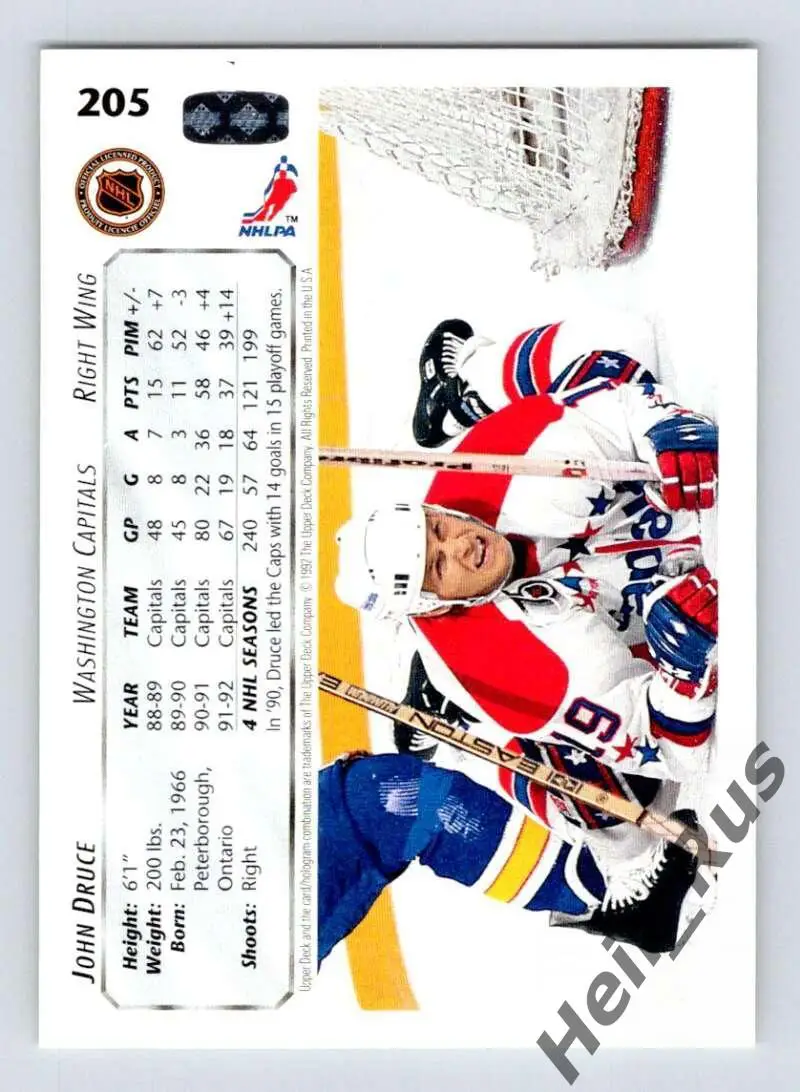 Хоккей. Карточка John Druce/Джон Дрюс (Washington Capitals/Вашингтон) НХЛ / NHL 1