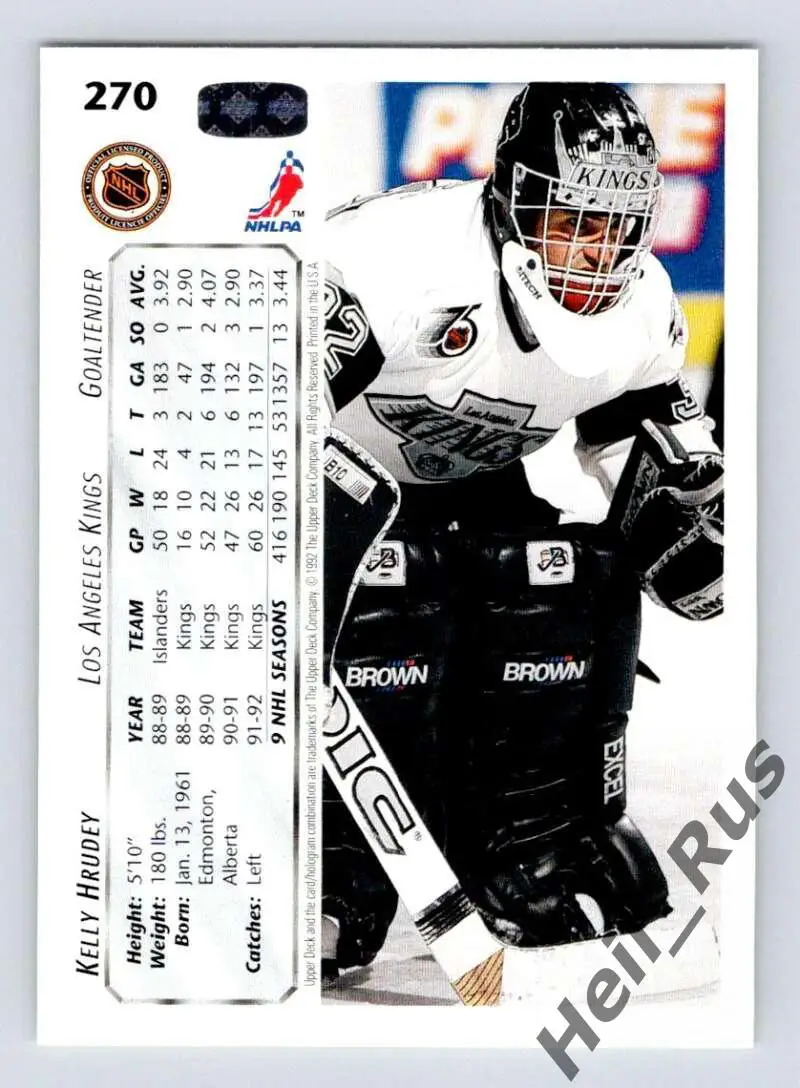 Карточка Kelly Hrudey/Келли Хруди (Los Angeles Kings/Лос-Анджелес Кингз) NHL/НХЛ 1