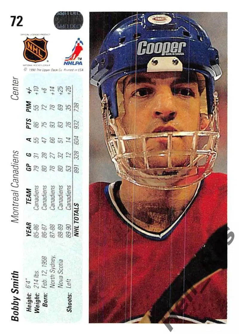 Хоккей. Карточка Bobby Smith / Бобби Смит (Montreal Canadiens/Монреаль) НХЛ/NHL 1